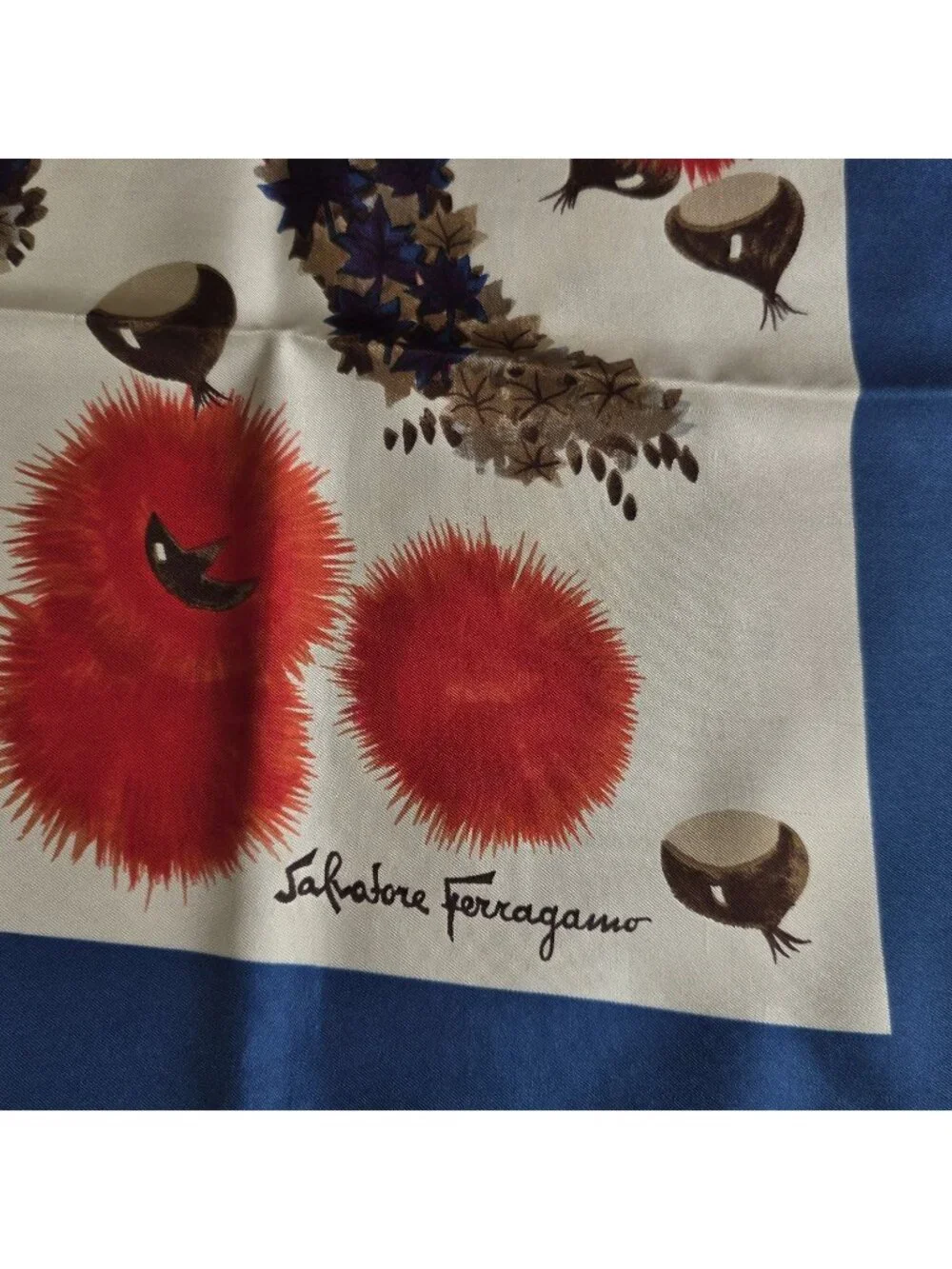 Vtg Salvatore Ferragamo Fox Silk Floral Print Hand Rolled Scarf